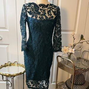 Tadashi Shoji Teal Lace Long-Sleeve Sheath Dress
